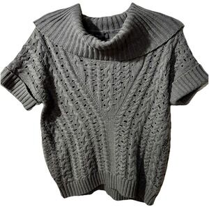 The Limited  Gray Cable Knit Sweater Silver Threads SS Cowl Neck Sz S  Grunge